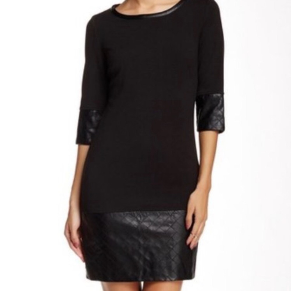 Laundry By Shelli Segal Black Shift Dress Faux Leather Trim Accents Sz 6